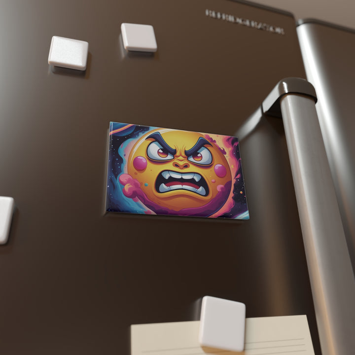 Angry Sun Cartoon Rectangle Button Magnet | Fun Space Design | 1/10 Pack