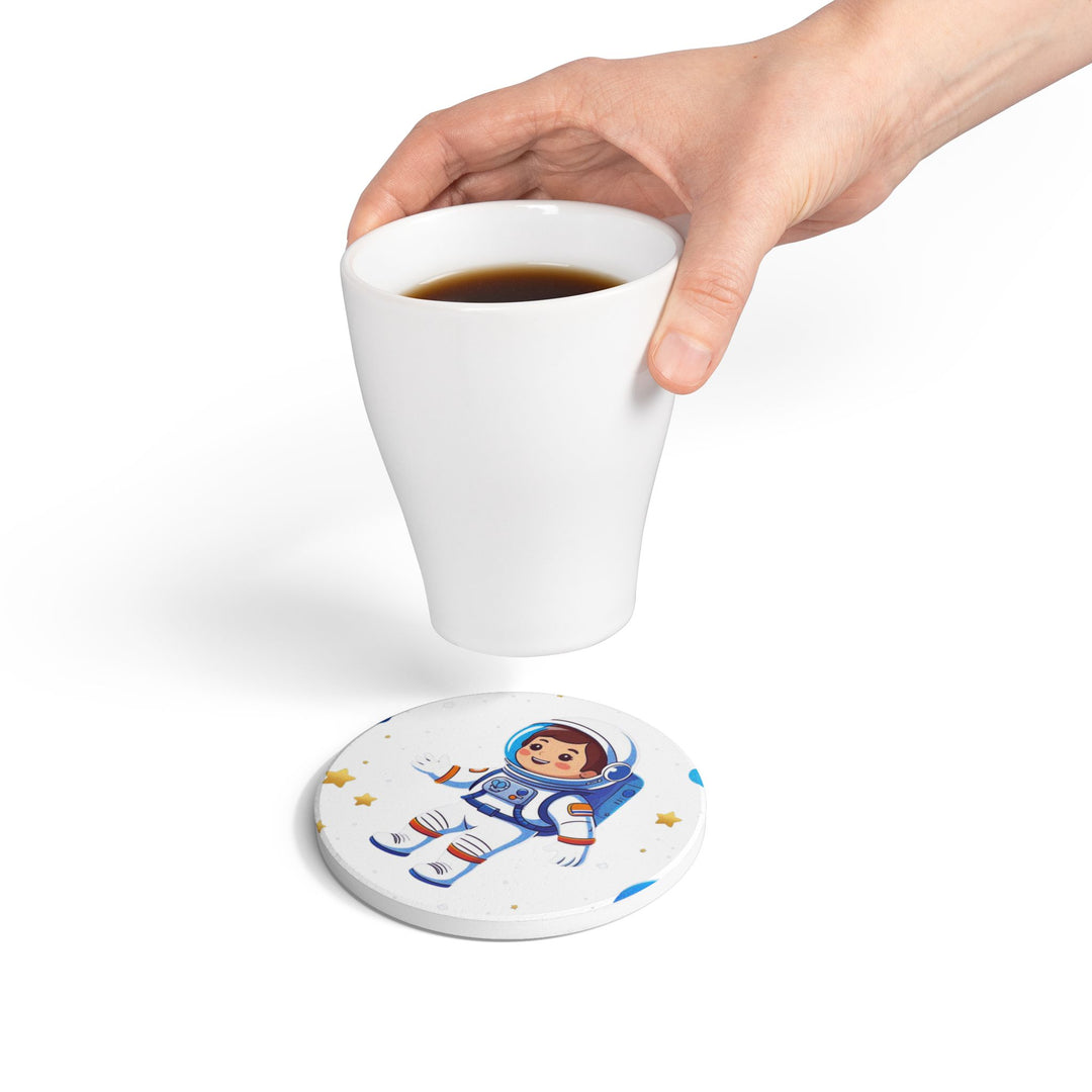 Cartoon Astronaut Ceramic Coaster – Cute Space Kids Decor, Non-Slip, Durable