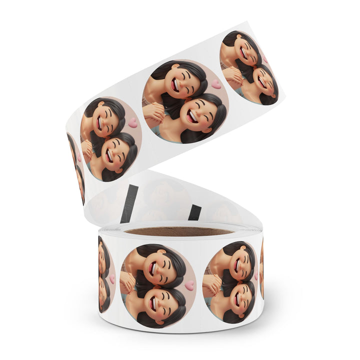 Joyful Friends 3D Cartoon Round Sticker Label Rolls – Durable & Stylish