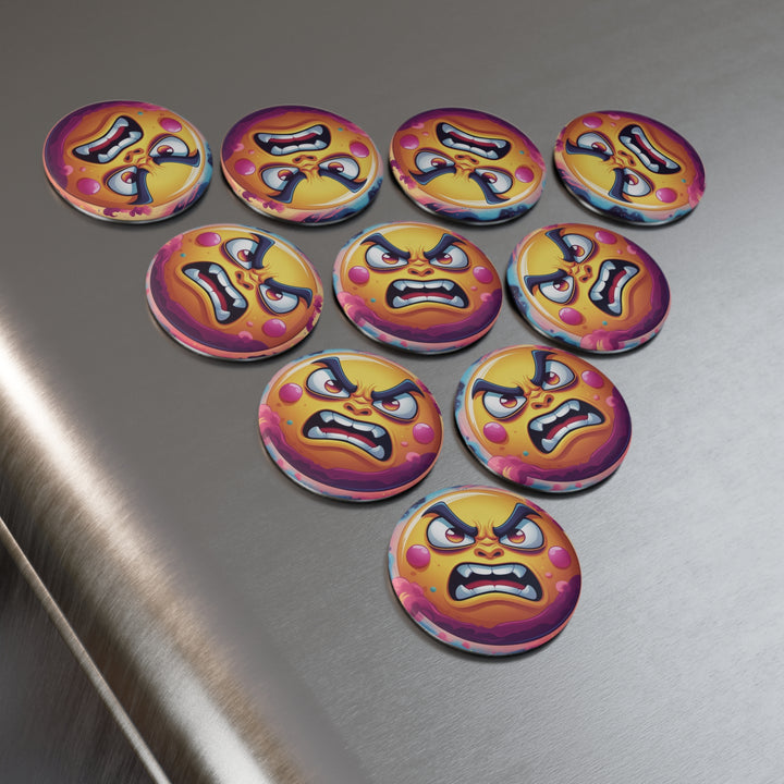 Angry Sun Space Button Magnet – Bold Cartoon Design, 1 & 10 Packs