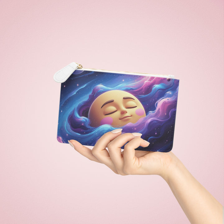 Personalized Galaxy Mini Clutch Bag – Cute Moon Face Space Purse Vegan Leather