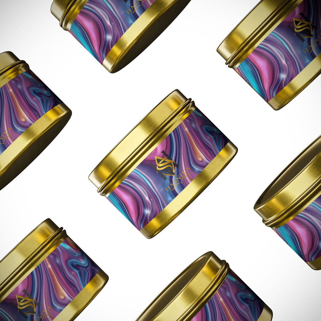 Handcrafted Iridescent Tin Candle – Luxe Soy, Custom Swirl Design, Gift-Ready