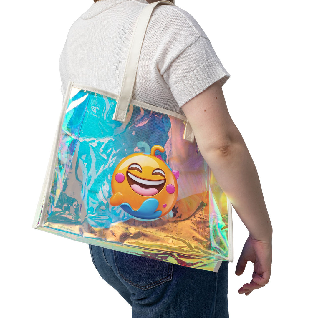Beach Holographic Tote Bag – Iridescent Emoji Smile, Fun & Water-Resistant