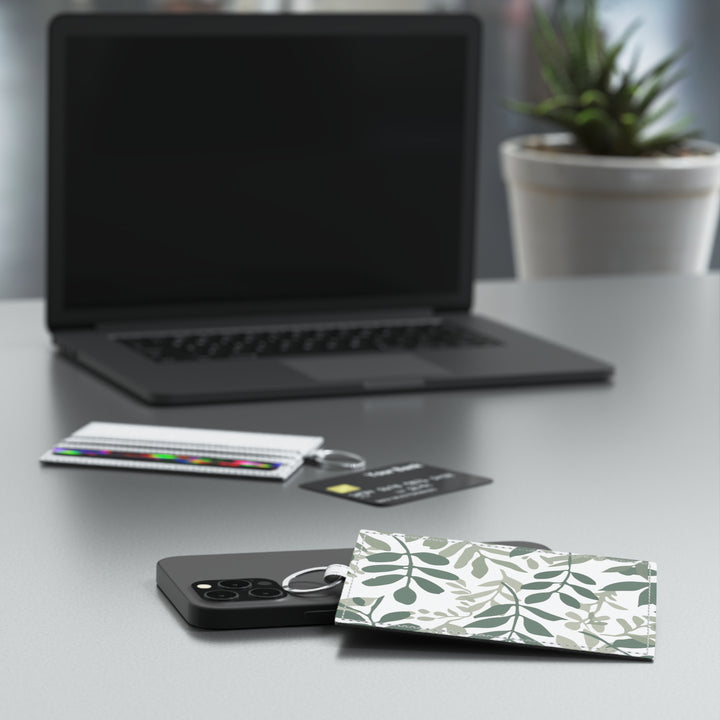 Personalized Saffiano Leather Card Holder – Hand-Drawn Botanical Minimalist