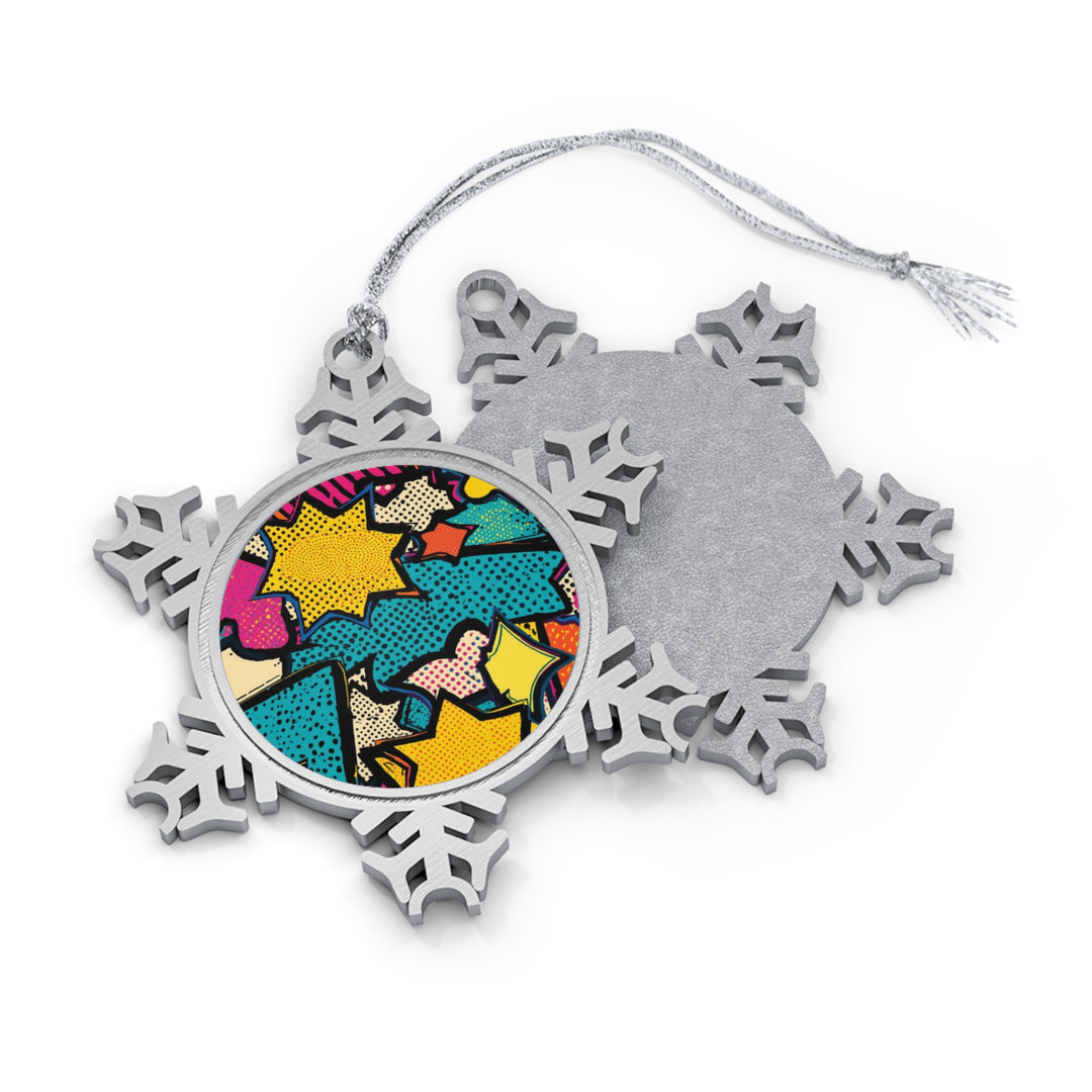 Custom Comic Pop Art Pewter Snowflake Ornament – Vibrant, Handcrafted Gift