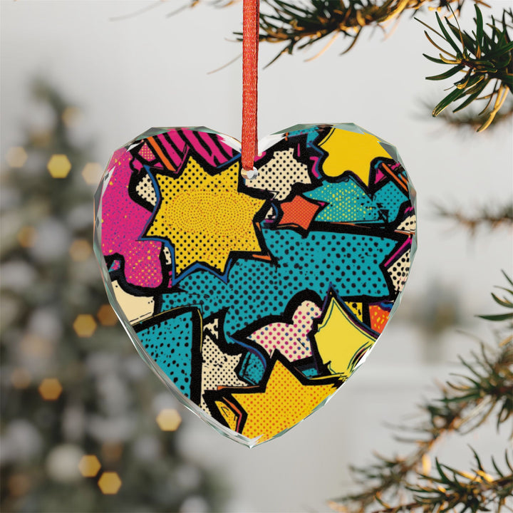 Pop Art Crystal Glass Ornament – Vibrant Comic Book Decor, Round/Heart