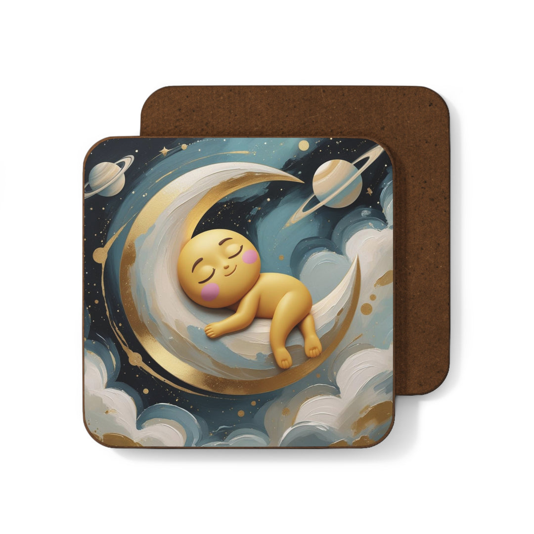Whimsical Moon Baby Hardboard Coaster – Durable, Cute Nursery Decor