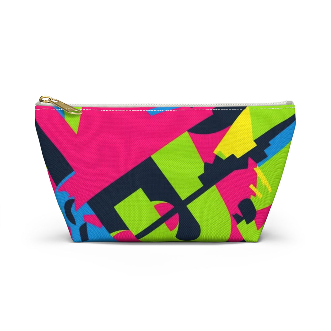 Chic Neon Geometric T-Bottom Accessory Pouch – Bold Modern Organizer
