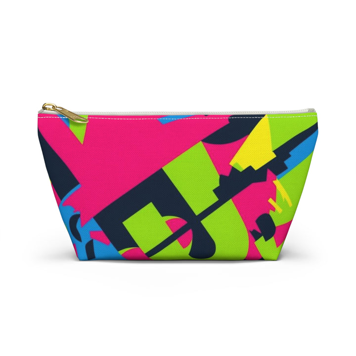 Chic Neon Geometric T-Bottom Accessory Pouch – Bold Modern Organizer