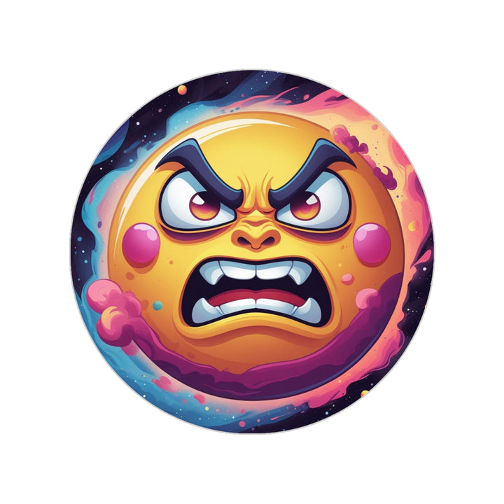 Angry Sun Transparent Outdoor Sticker – Round, Cosmic Space Cartoon (1pc)