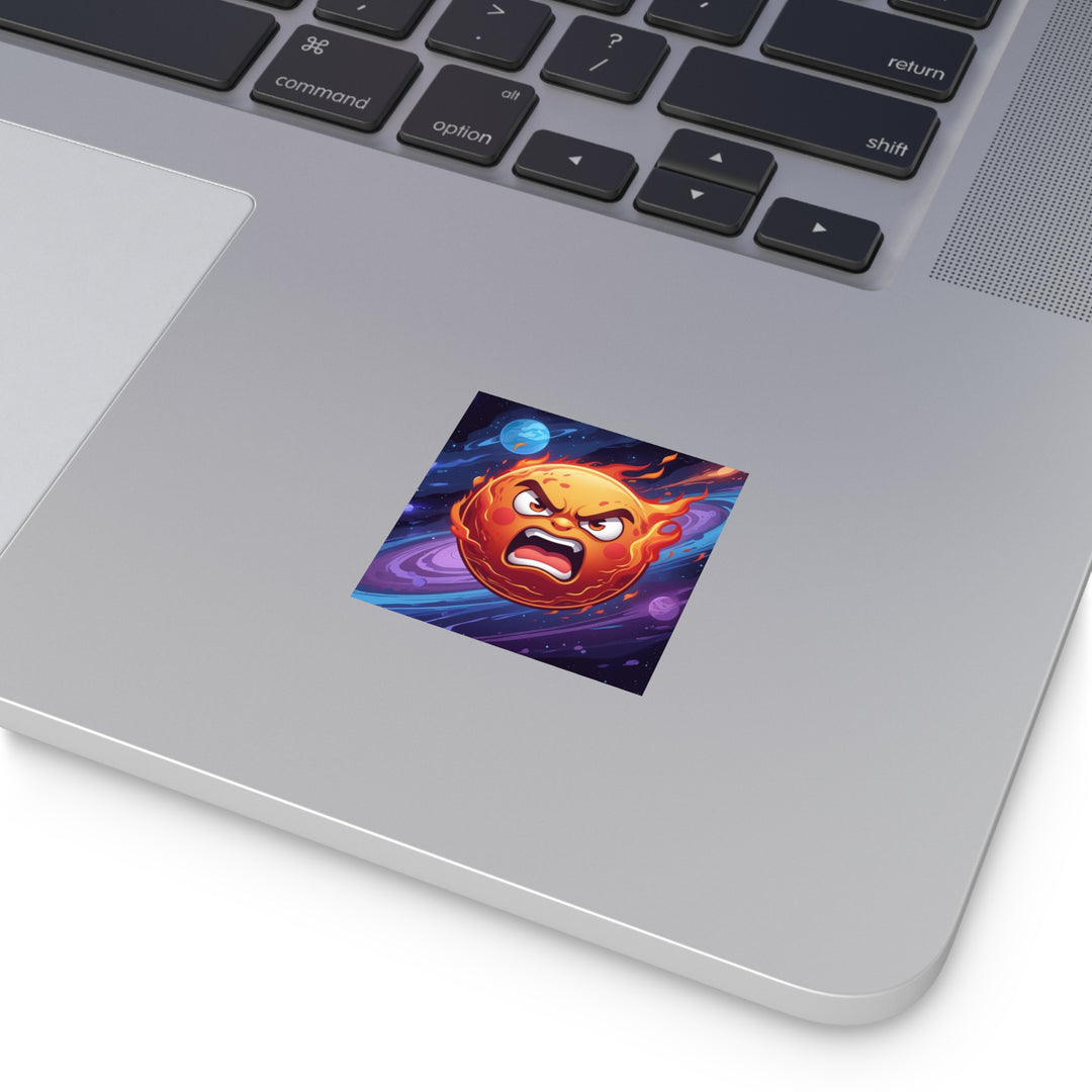 Angry Cosmic Sun Square Sticker – Weatherproof Indoor/Outdoor Vinyl, Customizable