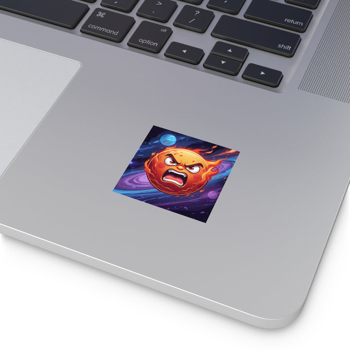 Angry Cosmic Sun Square Sticker – Weatherproof Indoor/Outdoor Vinyl, Customizable