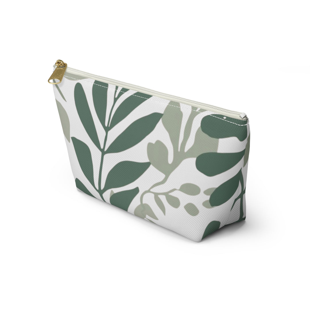 Leafy Green Botanical T-Bottom Accessory Pouch – Chic, Modern Organizer