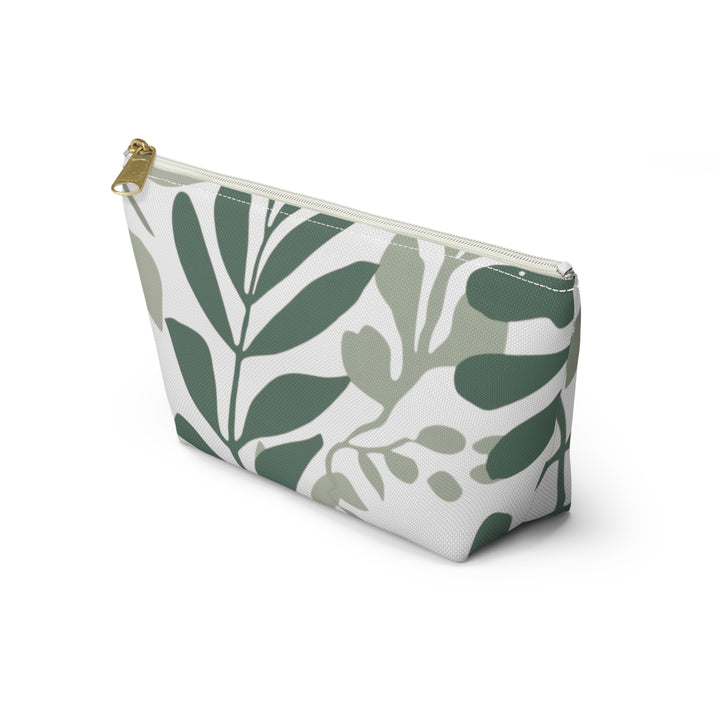 Leafy Green Botanical T-Bottom Accessory Pouch – Chic, Modern Organizer