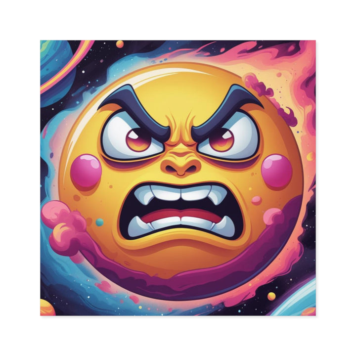 Cosmic Cartoon Angry Sun Laminate Square Sticker – Bold & Durable Art