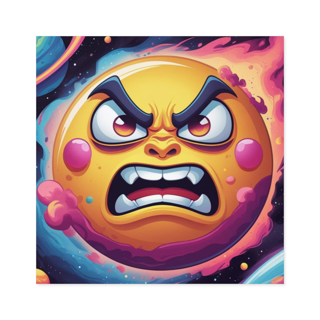 Cosmic Cartoon Angry Sun Laminate Square Sticker – Bold & Durable Art