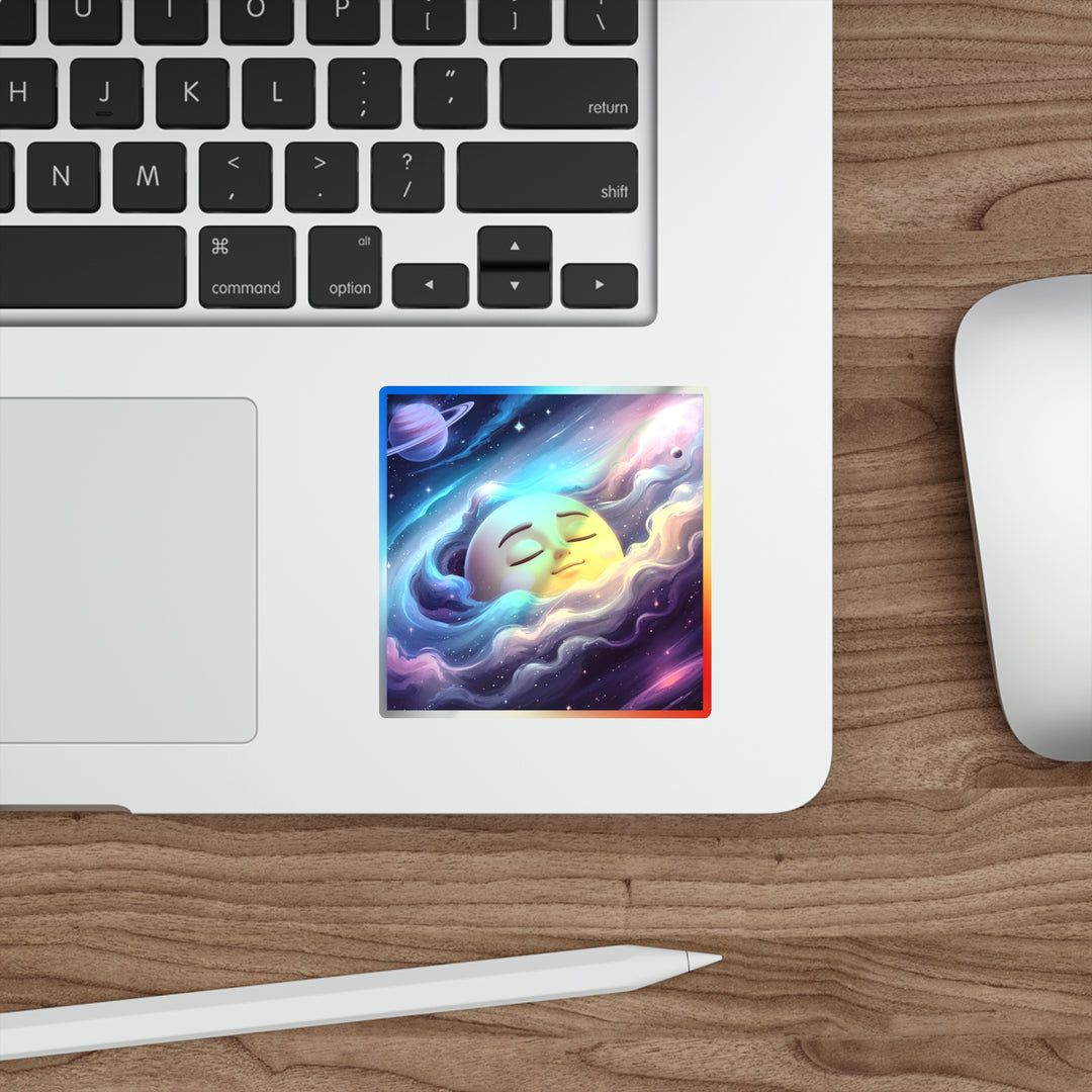 Dreamy Galaxy Holographic Die-Cut Sticker – Cute Moon & Cosmic Vibes