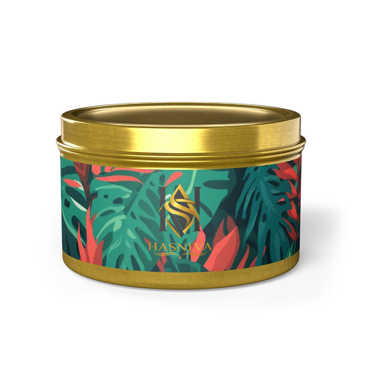 Handcrafted Tin Candles – Tropical Leaf Design, Custom Scents, Gift-Ready