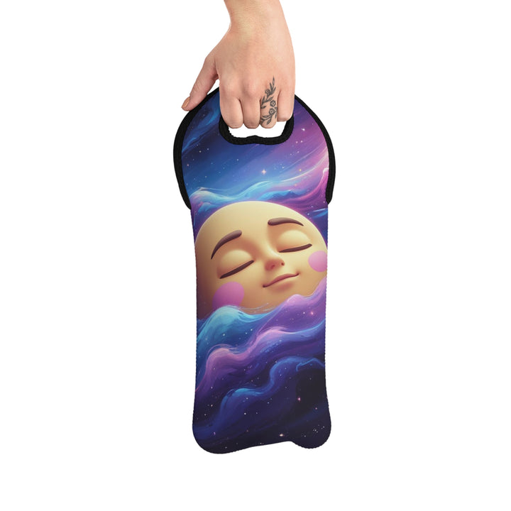 Galaxy Wine Tote Bag – Cute Moon Face Insulated Carrier, Space Picnic Gift