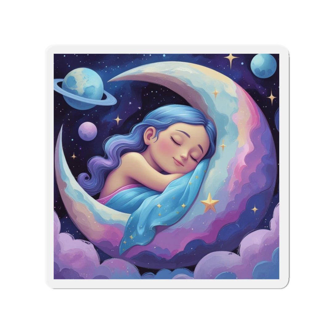 Custom Die-Cut Magnet – Dreamy Girl on Moon, Whimsical Celestial Decor