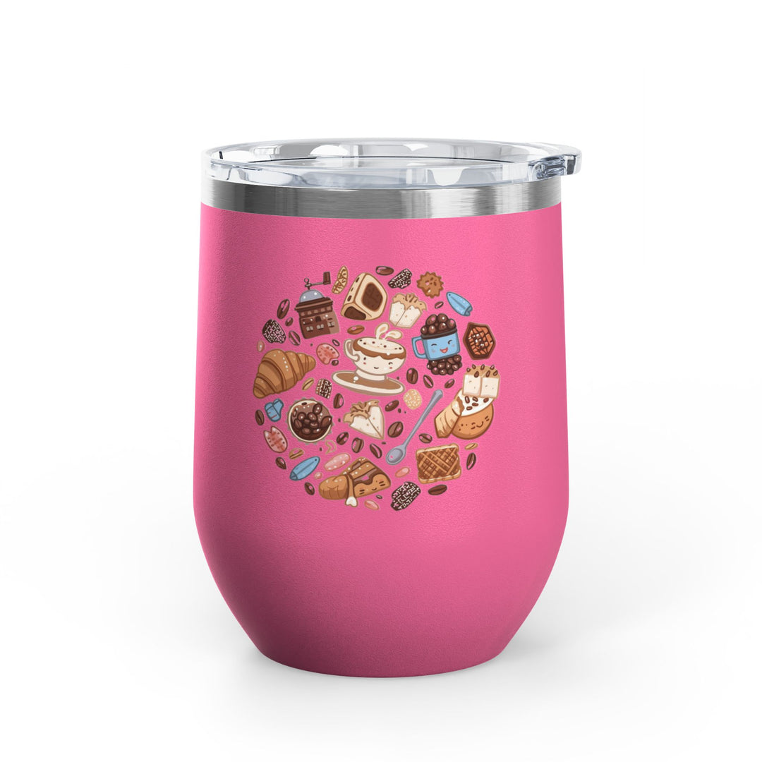 Whimsical Café 12oz Stainless Steel Wine Tumbler – Cartoon Coffee & Sweets