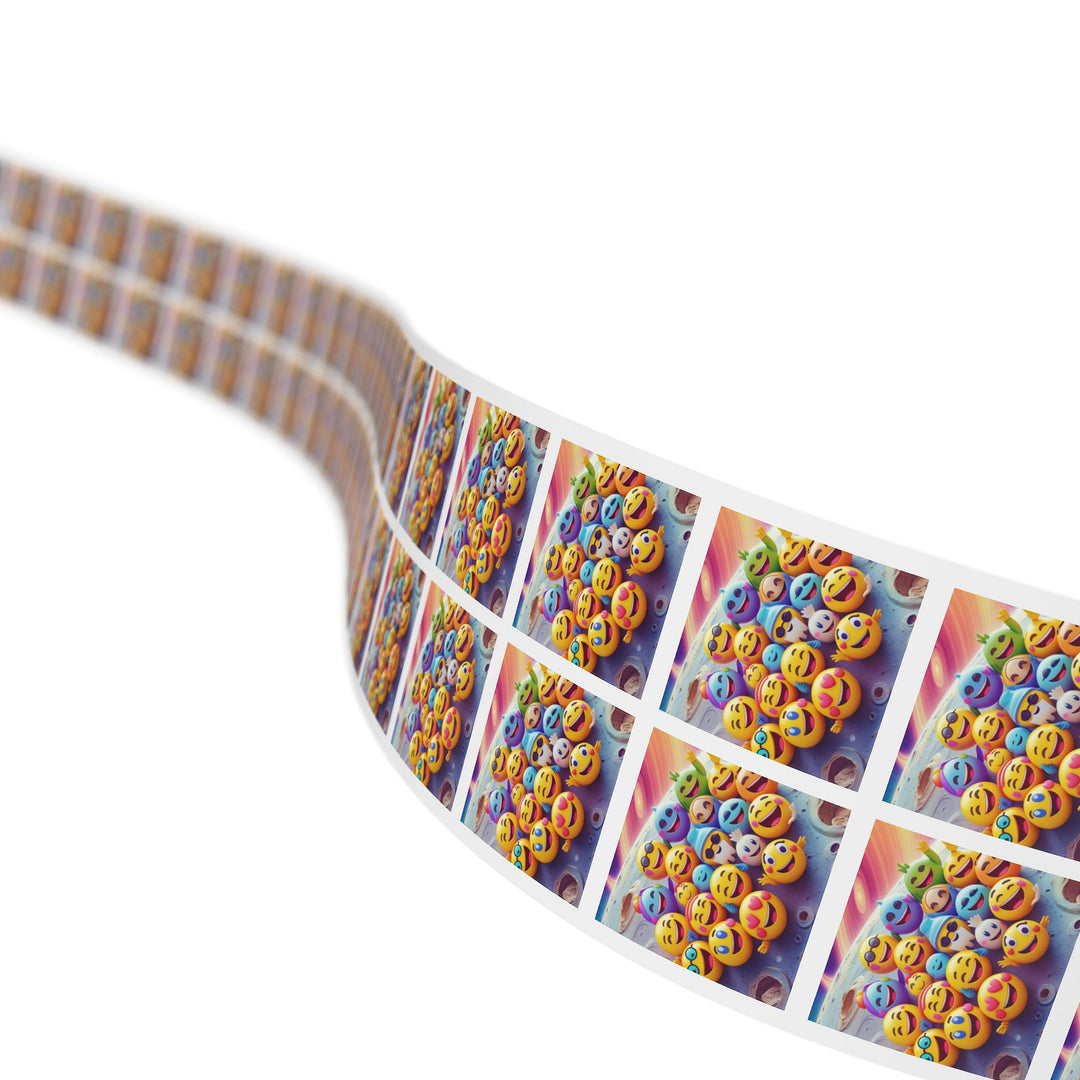 Fun Emoji Cosmic Square Sticker Label Rolls – Durable, Custom, Trendy Labels