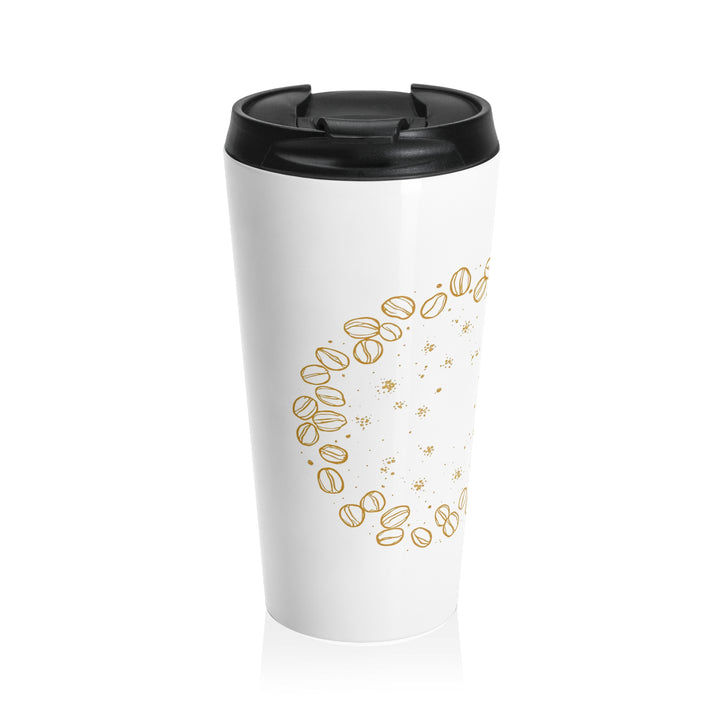 Trendy Stainless Steel Travel Mug – Coffee Bean Art, Hot & Cold, 15oz