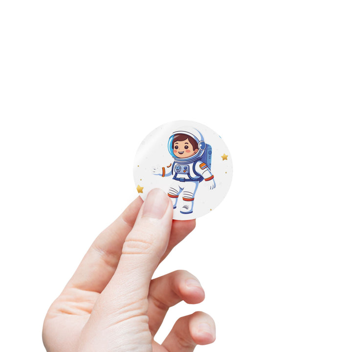 Space Astronaut Round Sticker Label Rolls – Durable, Fun Kids Design, Glossy
