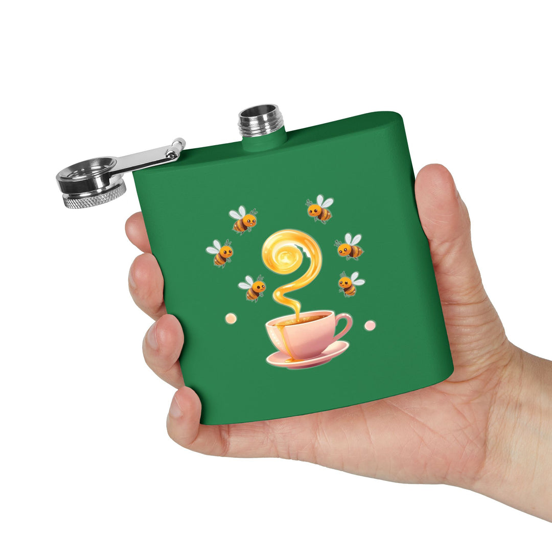 Whimsical Honey Bee 6oz Stainless Steel Flask – Cute Pastel Teacup Gift