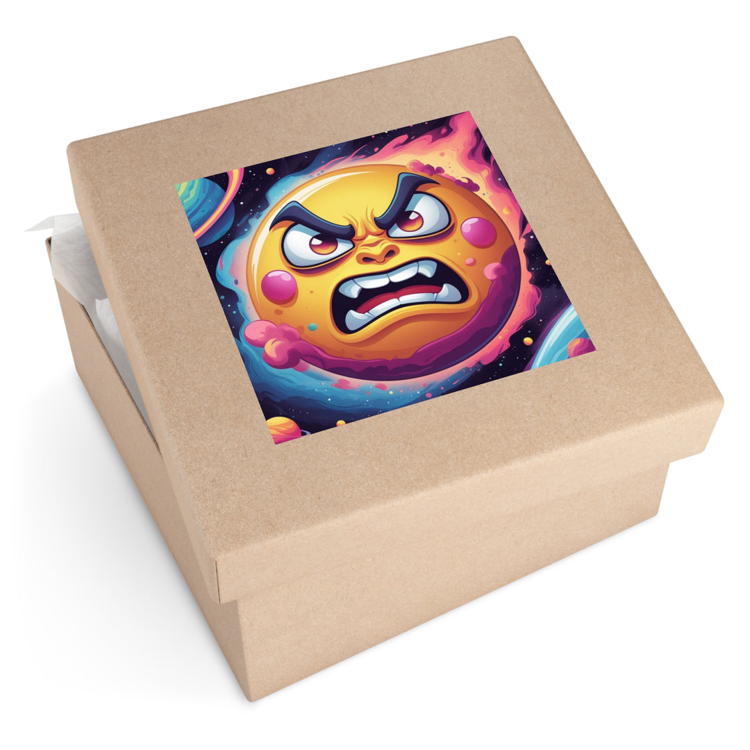 Cosmic Cartoon Angry Sun Laminate Square Sticker – Bold & Durable Art