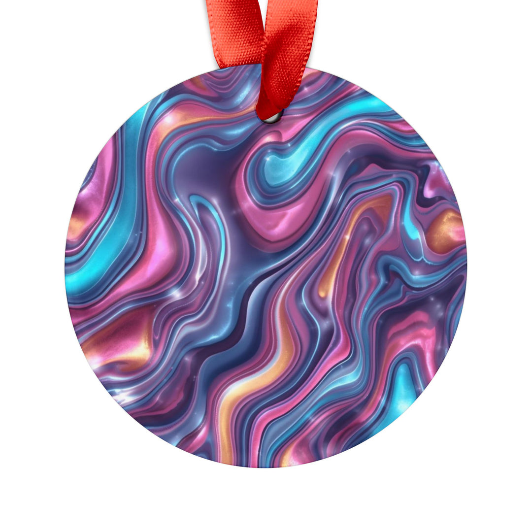 Personalized Iridescent Acrylic Ornament – Swirled Marble Design with Ribbon