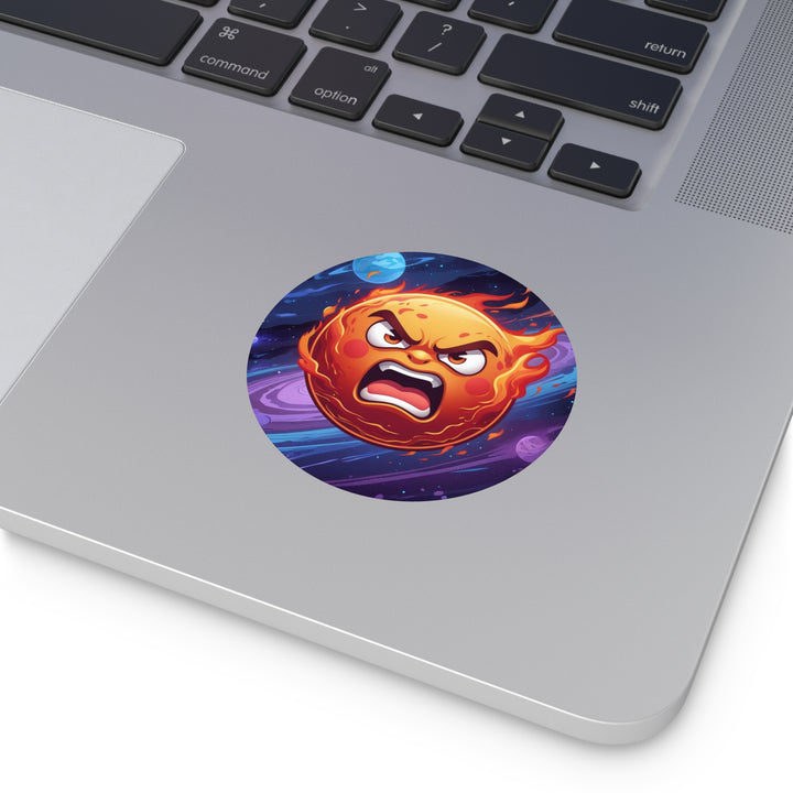 Fiery Cosmic Sun Custom Round Vinyl Sticker – Trendy, Waterproof & Bold