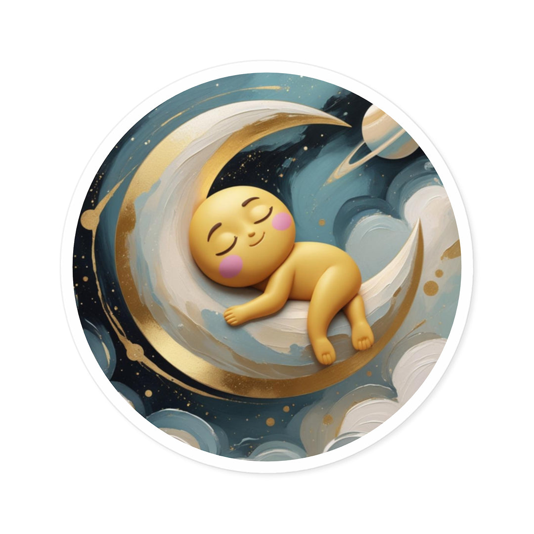 Whimsical Celestial Moon Round Sticker – Cute Baby Nursery Waterproof Decal