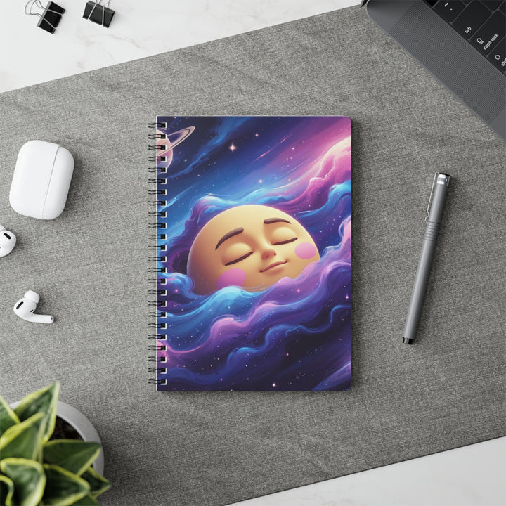 Galaxy Moon A5 Wirobound Notebook – Cute Cosmic Softcover, 150 Pages