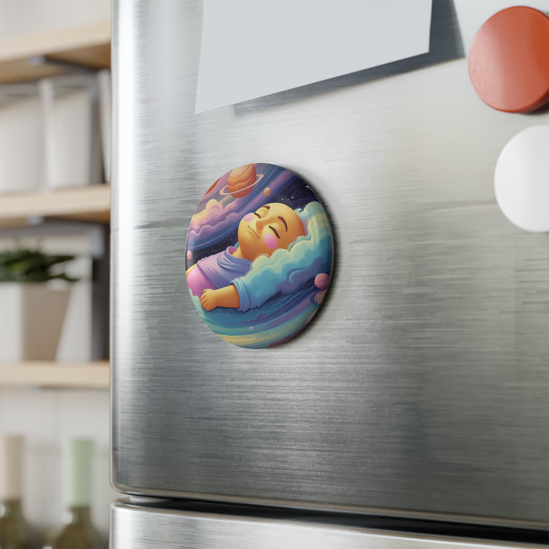 Custom Cosmic Baby Round Button Magnet – Dreamy Nursery Fridge Decor