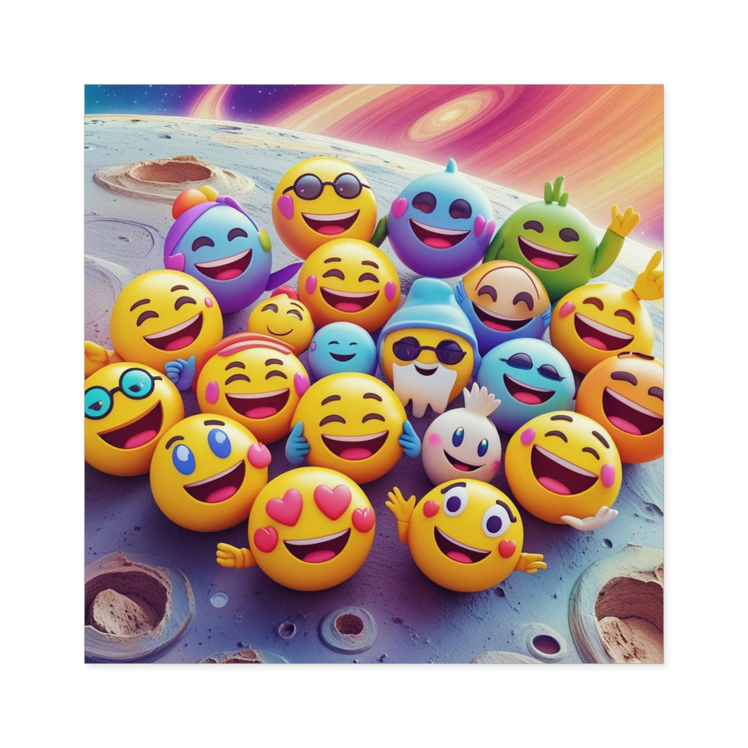 Vibrant Laminate Square Sticker – Fun Space Emoji Cartoon, Water-Resistant
