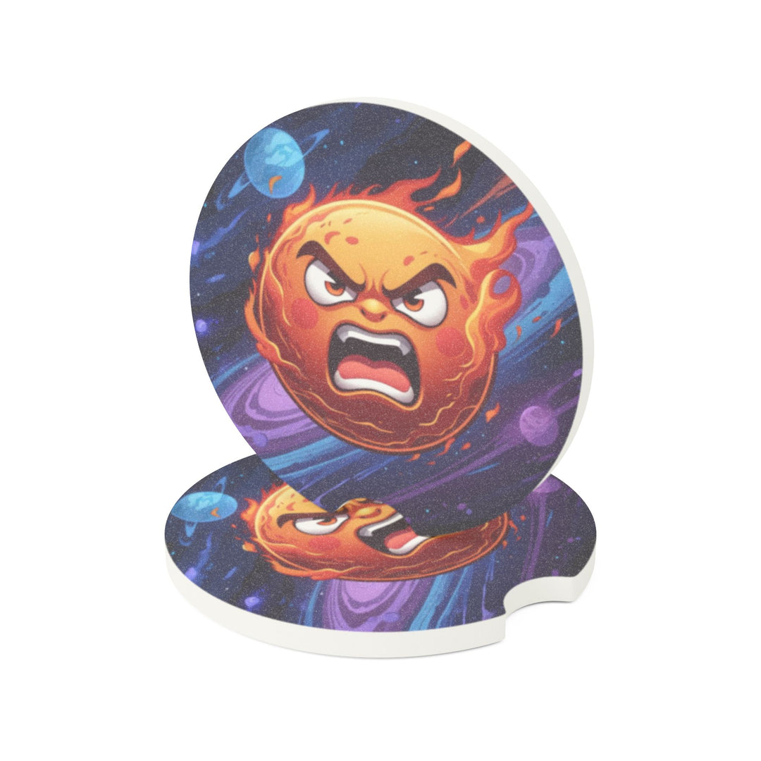 Fiery Sun Soapstone Car Coaster – Cosmic Cartoon, Absorbent & Stylish