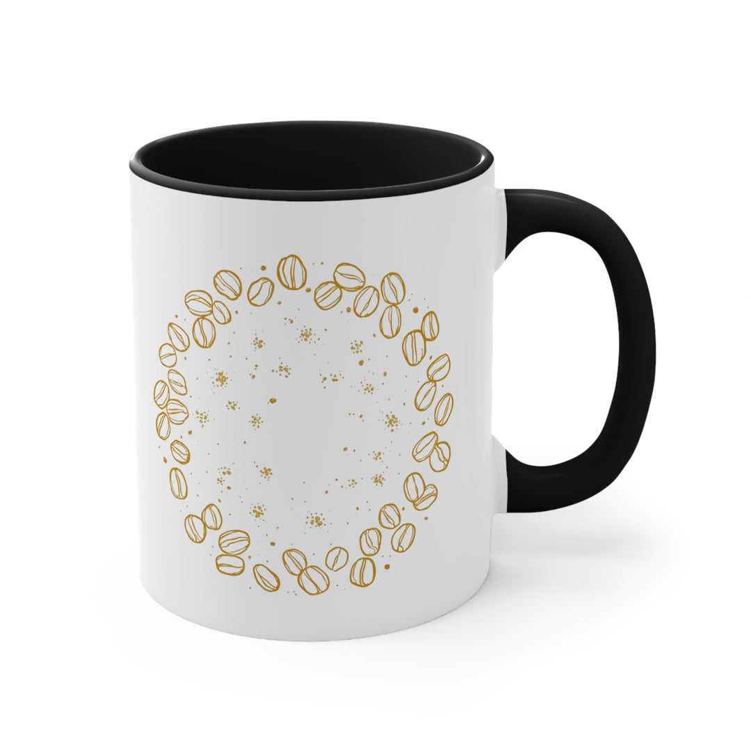 Custom Accent Mug – Hand-Drawn Coffee Beans, Artistic Black Café Vibes