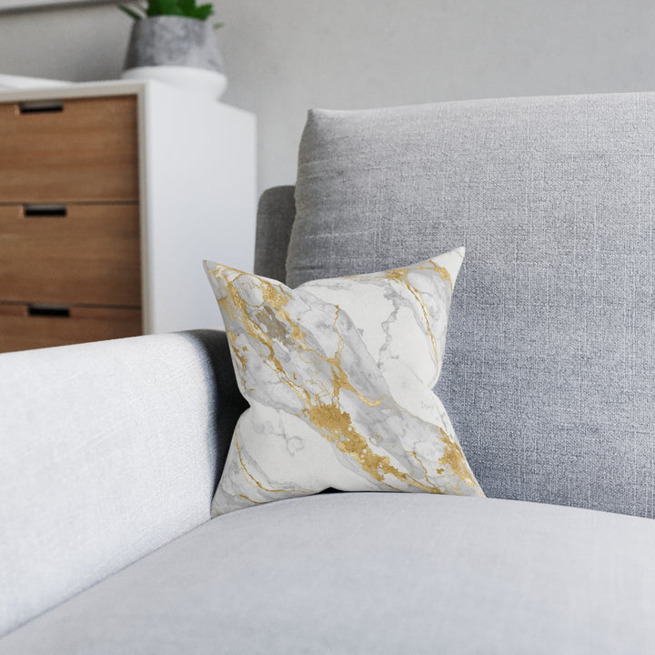 Chic Marble Square Pillow – Custom, Gold Accent, Pink Back, Luxe Decor