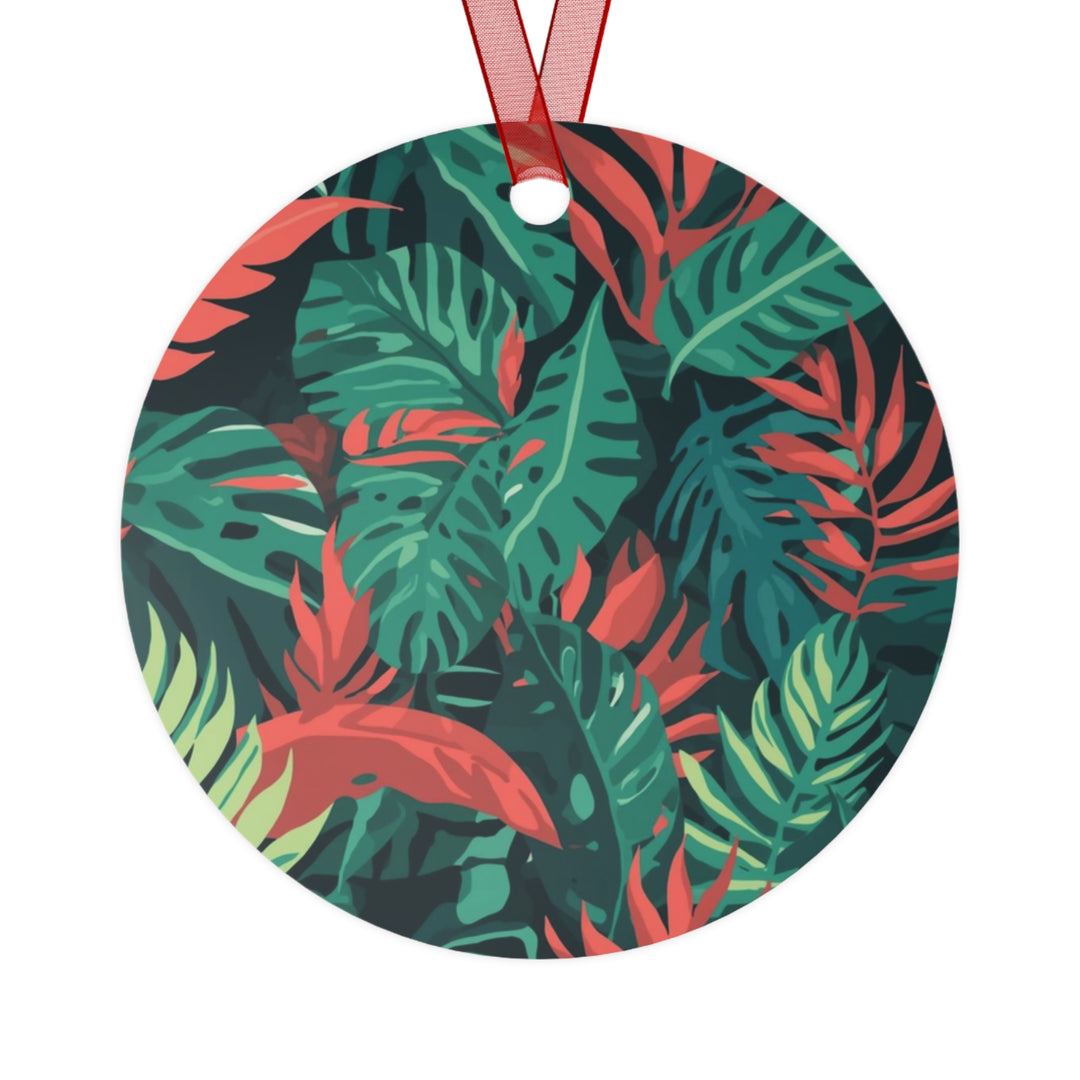 Glossy Metal Ornament – Tropical Leaf Jungle Vibe, Custom & Durable Keepsake