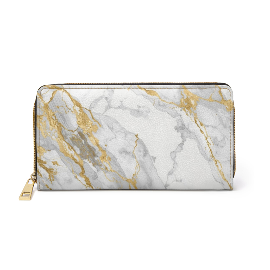 Sleek Marble Gold Zipper Wallet – Personalized Luxe Faux Leather Organizer