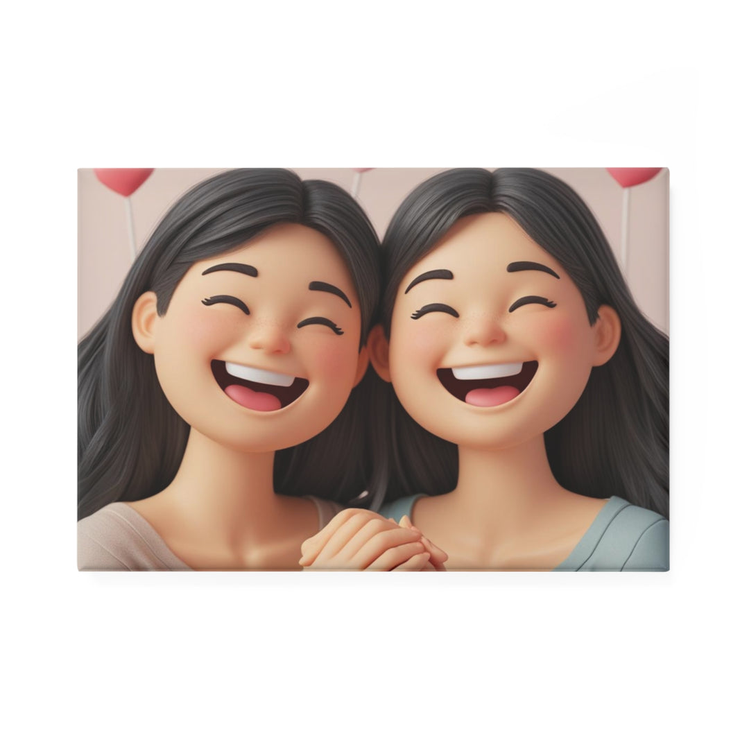 Smiling Girls Rectangle Button Magnet – Cute 3D Friendship Decor (1/10 pcs)