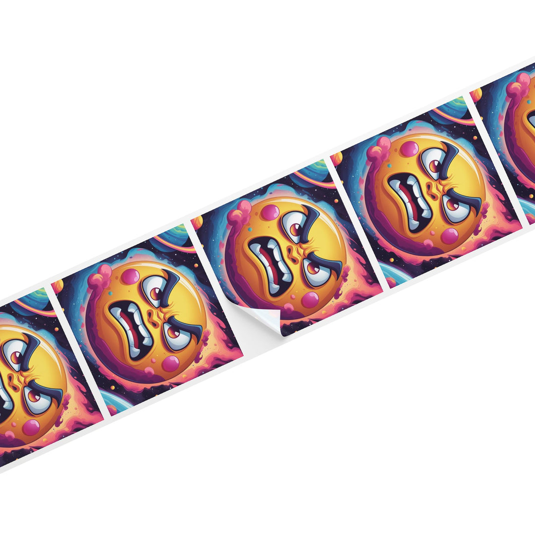 Cosmic Cartoon Sun Square Sticker Rolls – Fun, Durable Custom Labels