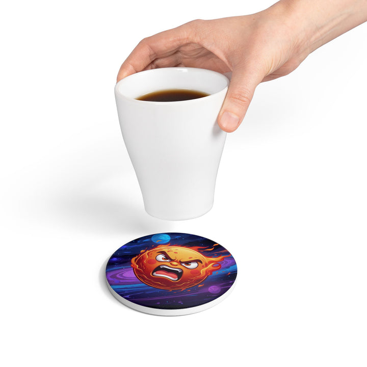 Fiery Cosmic Sun Ceramic Coaster – Bold Space Art, Durable & Stylish