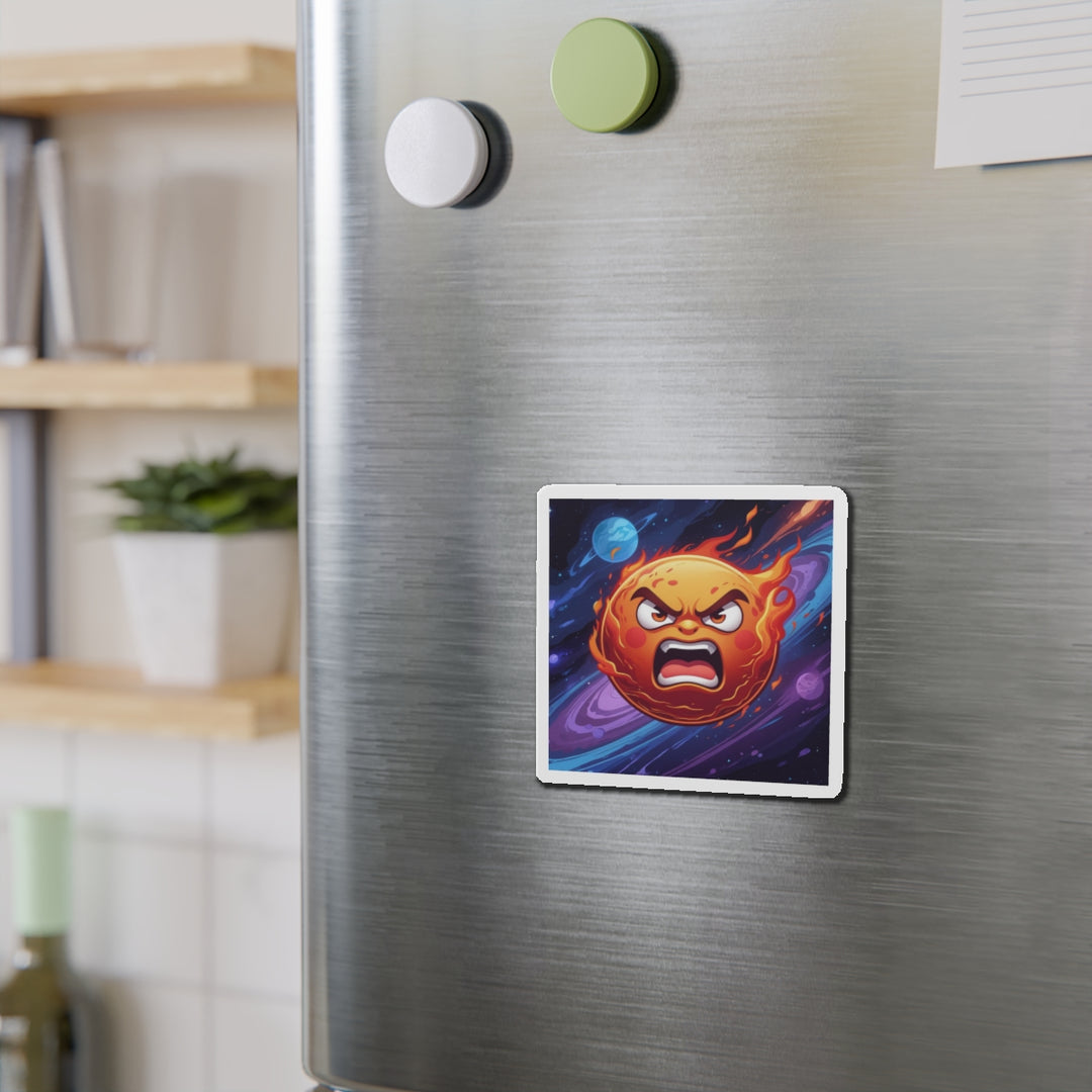 Custom Die-Cut Magnet – Fiery Angry Sun | Cosmic Cartoon Fridge Decor