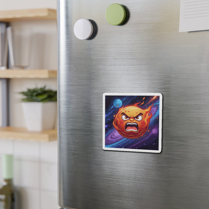 Custom Die-Cut Magnet – Fiery Angry Sun | Cosmic Cartoon Fridge Decor