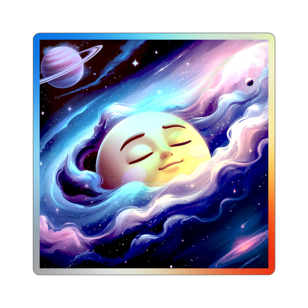 Dreamy Galaxy Holographic Die-Cut Sticker – Cute Moon & Cosmic Vibes
