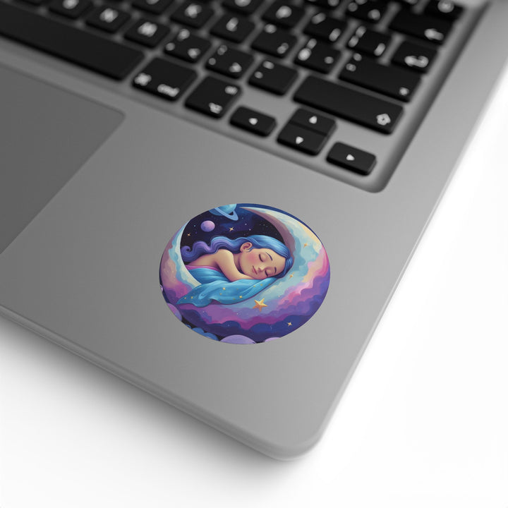 Dreamy Moon Girl Round Sticker Labels – Durable, Glossy, Celestial Rolls
