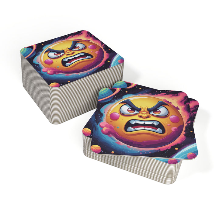 Cosmic Cartoon Sun Square Coasters – Fun Space Party Decor (50/100 Pack)