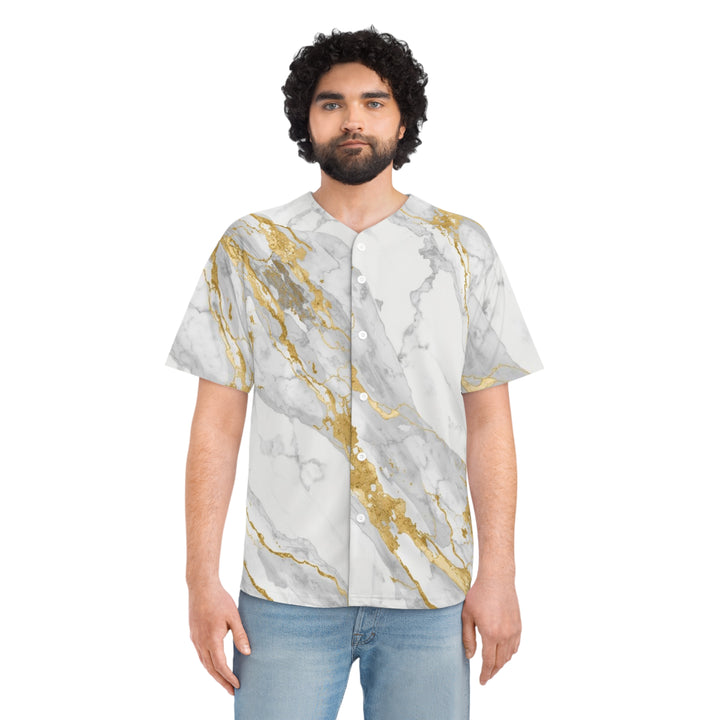 Custom Marble & Gold Men’s Baseball Jersey – Luxe AOP, Sporty Streetwear
